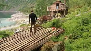 Building a temporary outdoor deck for my lumber/logs from the cabin
