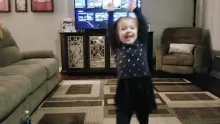 First time bottle flip land to dab celebration, baby falls down
