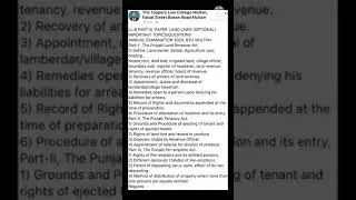 Land Laws(optional)Important Questions-BZU Llb Part 3,3 years | Noble Mag
