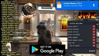 Меню мода Combat Master v0.27.5 &mdash; автоматический выстрел в голову и неограниченные боеприпасы