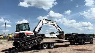 Bobcat E85 Mini Excavator Loading On A Diamond T Gooseneck Equipment Trailer