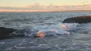 Highest Tides In The World Come Crashing In At Sunset 