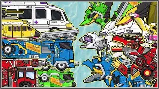 Dino Robot Triceratops Fire Truck Leads the Heroic Rescue Mission - Spinosaurus - Ankylosaurus - P49