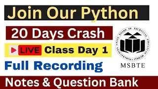 Day 1 | Live 20 Days Python Crash Course with Notes & Question Bank | MSBTE Summer 2025