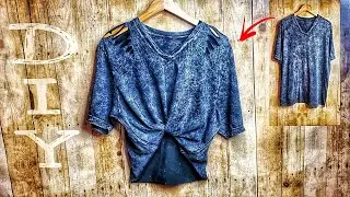 Укороченный топ ручной работы / DIY Twist из футболки большого размера / откидной юбки