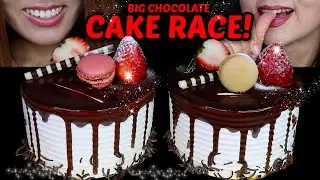 ASMR BIG CHOCOLATE CAKE RACE! *big bites* BEHIND THE SCENES vlog cooking spicy tteokbokki noodles 먹방