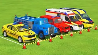 TRANSPORTING POLICE VEHICLES, AMBULANCE CAR, FIRE DEPARTMENT WITH TRUCKS ! Farming Simulator 22