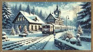 Train station covered in snow | Christmas painting | Snowy landscape | Framed painting #frametvart