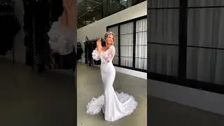 Opal wedding dress with lace sleeves