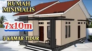 Desain rumah minimalis ukuran 7x10m, ada 3 kamar tidur.