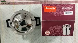 Butterfly Stainless Steel Milk Boiler Milk Cooker Double Wall with Whistle and Funnel, 2Litre,Silver