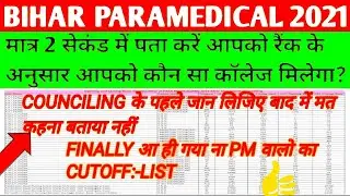 Bihar Paramedical final cutoff 2021|| Bihar (Pm/pmm) paramedical 2021 cut off