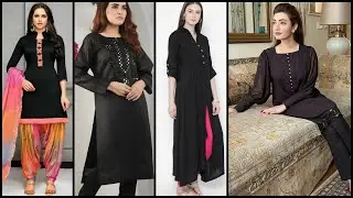 Plain Fabric Black Kurti Designs/New Stylish & Mirror Work Black Kurti Design/Black Dresses Ideas