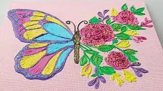 🌸 Butterfly & Flowers Texture Painting | Easy 3D Art on Canvas | DIY Texture Art Tutorial