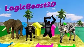 Long Slide Game with Cow Elephant Gorilla Zebra 3d Animal Game Funny 3d Animals Race #3