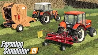 Zgrabianie i belowanie siana - Farming Simulator 19 | #29