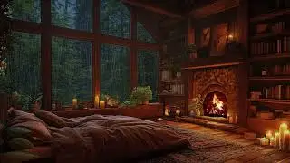 Tranquil Rainy Night in a Hidden Forest Cabin | Soft Rain, Thunder & Cozy Fireplace for Relaxation