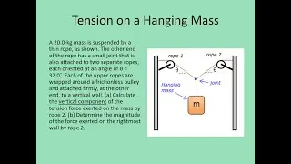 Tension on one of the ropes supporting a hanging mass