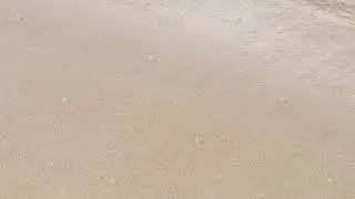 Close up view of fine white sand with brushing soft waves.