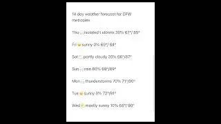 Updated 14 day weather forecast for DFW metroplex Aug 28 2025