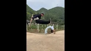 Jumping stick back and forth and back handspring, graceful but needs improvement