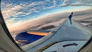Blue Air Boeing 737-800 SNOWY Sunset Takeoff from Bucharest | GoPro 7 Wing / Engine View