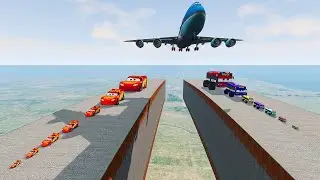 Big & Small McQueen &  Big & Small Poilice Bus McQueen , Giant Pit & Downhill Race – BeamNG.drive