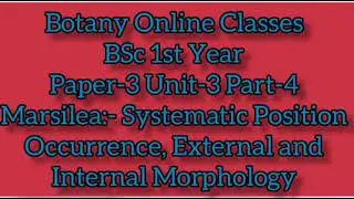 Botany BSc 1st Year Paper-3 Unit-3 Part-4 Marsilea:- Occurrence and External, Internal Morphology