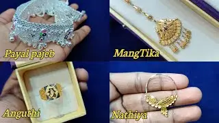 Silver payal and Gold Nathiya, Anguthi, Tika Design 2023