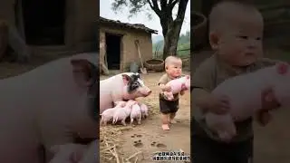 Baby running quickly and cute kids funny daily life, rural interesting things, treatment