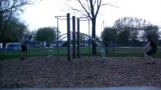 Synchronized back flip off bars.