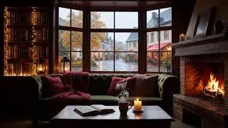 Escape to a Cozy Library ☕: NO ADS Relaxing Jazz, Rain Ambiance & Fireplace #StudyVibes