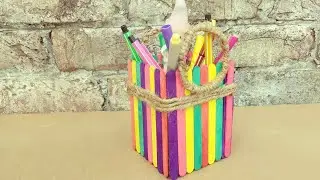 How to make pen holder with ice cream sticks at home? #DIYholder #Penstand #ice-creamstick