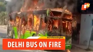 Delhi DTC Bus Catches Fire, Bus Reduced To Ashes
