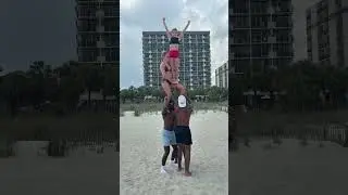 Group stunts at the beach ☀️ #cheer #stunt #cheerleader #cheerleading #cheerleadingstunts #beachday