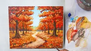 Easy Autumn Landscape Acrylic Painting for Beginners | Step by Step Tutorial