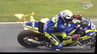 British Superbike Series BSB Snetterton Taylor Mackenzie Motorcycle FIRE