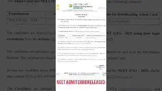 #NEET 2025 ADMIT CARD RELEASED # Download from  