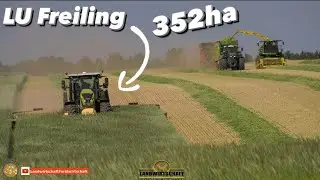LU Freiling im Lohnauftrag 352ha Roggen m&auml;hen Gr&uuml;nlandernte Landwirtschaft John Deere 8700i H&auml;cksler