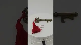 Skeleton Key Shaped Bottle Opener Ornate Design Bronze Tone Red Tassel Barware