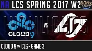 Cloud9 vs CLG Game 3 - NALCS W2D3 Highlights Spring 2017 - C9 vs CLG G3