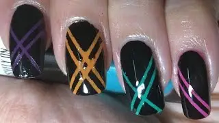 Black Stripes Nail Art | ARS Arts | Simple multi color nail art at home