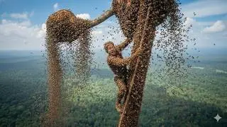 Hunter Harvesting Wild Giant Honey Bees