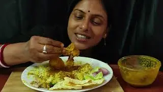 Eating Chicken Curry ,Kochu Shak,Rice | Bigbites Indian Food | Mukbang Food