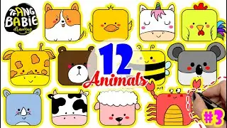 How to draw 12 Animals from Rounder Square Shape | Draw Animals Easy #3
