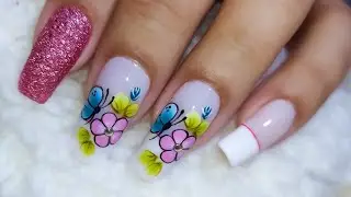 unhas decoradas para iniciantes + borboleta em carga dupla