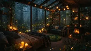 Cozy Cabin in the Rain 🌧️ Rain on Glass Roof & Crackling Fireplace | Deep Sleep