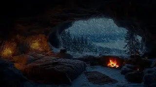Deep Sleep with Blizzard Winds in a Cave and the Crackle of a Warm Fireplace | Study, Healing