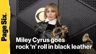 Miley Cyrus goes rock 'n' roll in black leather on Grammys 2026 red carpet