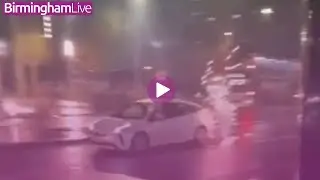 Moment yob blasts bus with fireworks in Birmingham city centre rampage